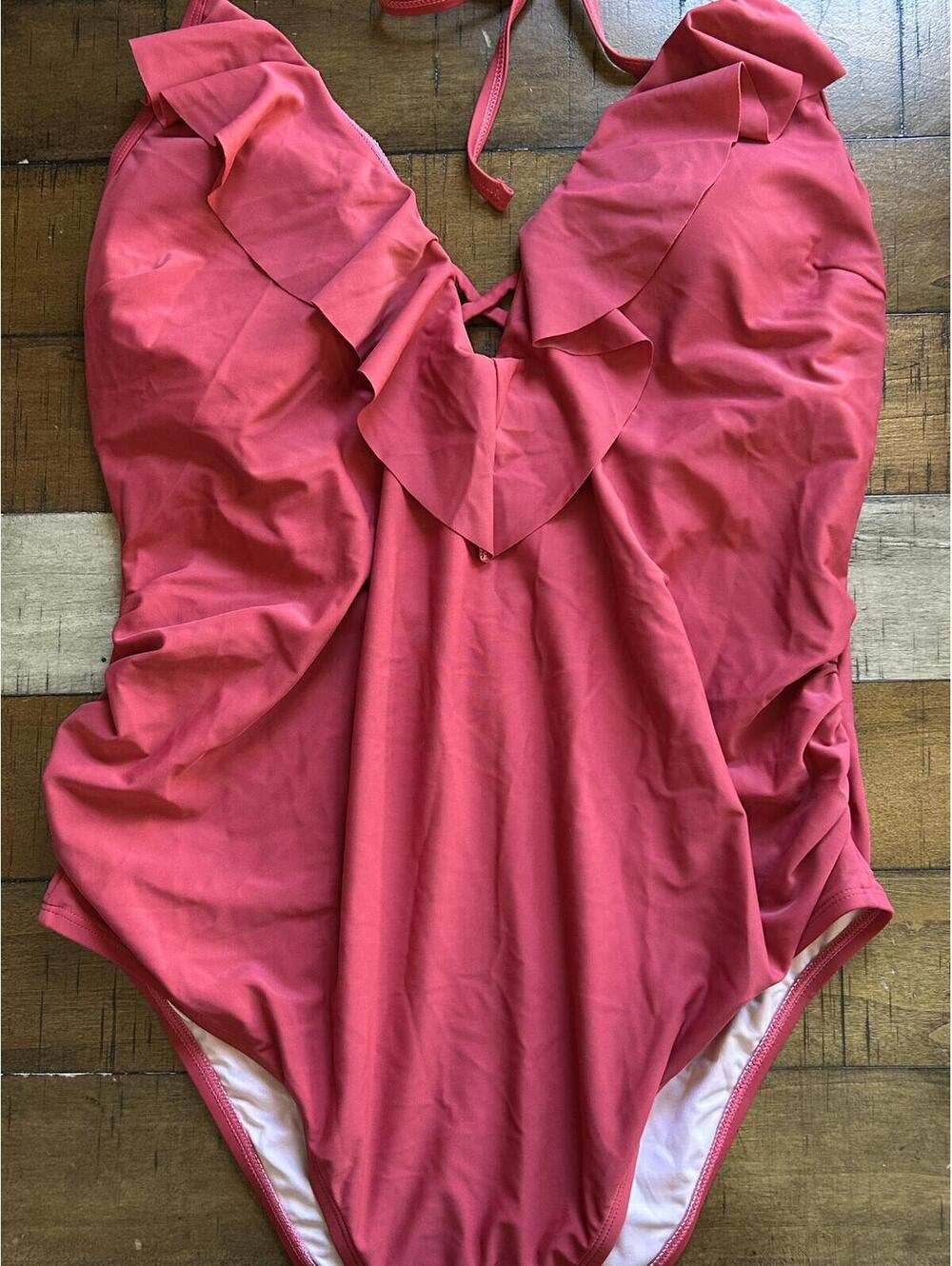 Cupshe Coral Pink Ruffle One-Piece Swimsuit XL